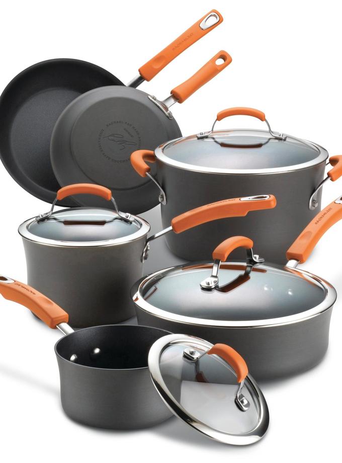 Rachael Ray 10-Piece Classic Brights Hard Anodized Nonstick Cookware Set On Sale