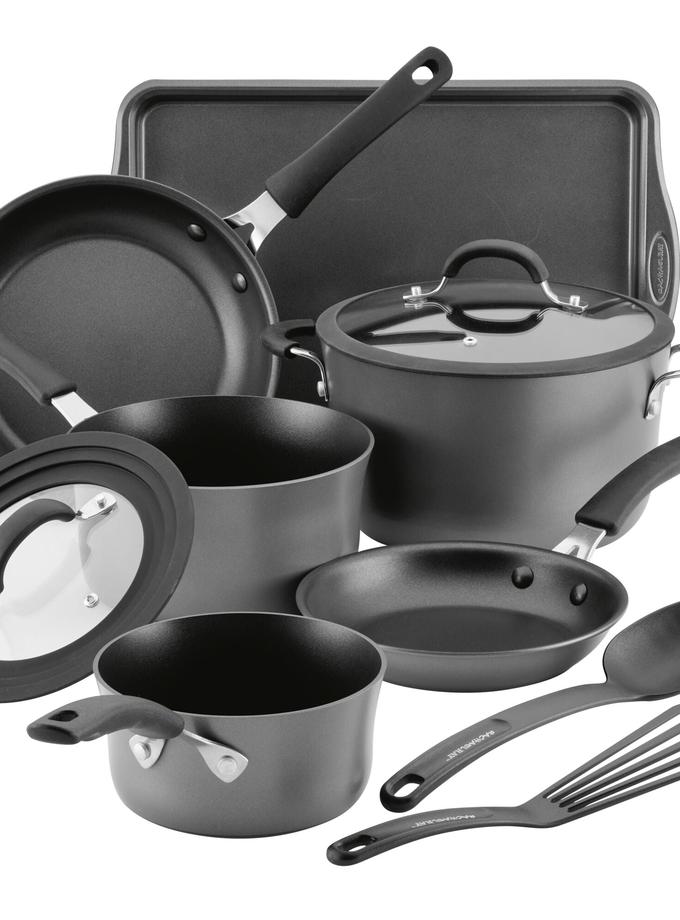 Rachael Ray 10-Piece Cook + Create Hard Anodized Nonstick Cookware Set For Sale