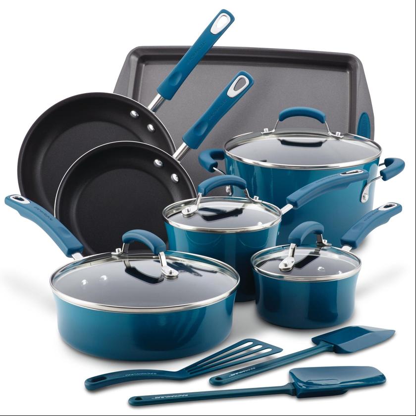 Rachael Ray 14-Piece Classic Brights Nonstick Cookware Set New Arrival