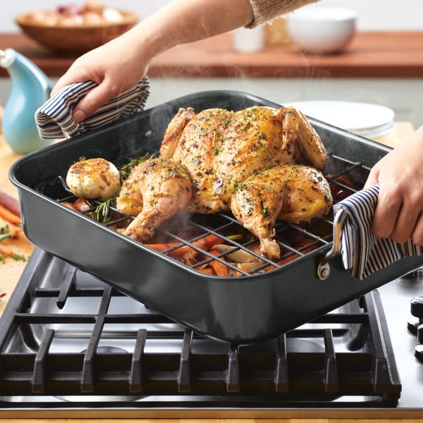 Rachael Ray 16.5-Inch x 13.5-Inch Nonstick Steel Roaster with Reversible Rack New Arrival