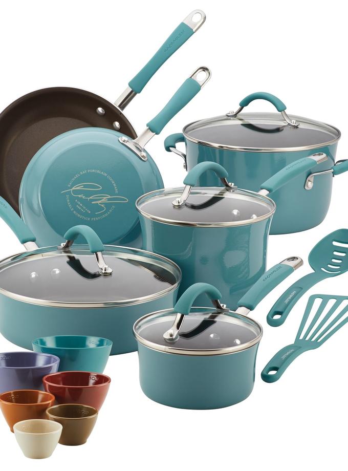 Rachael Ray 18-Piece Cucina Nonstick Cookware and Prep Bowl Set Best Buy