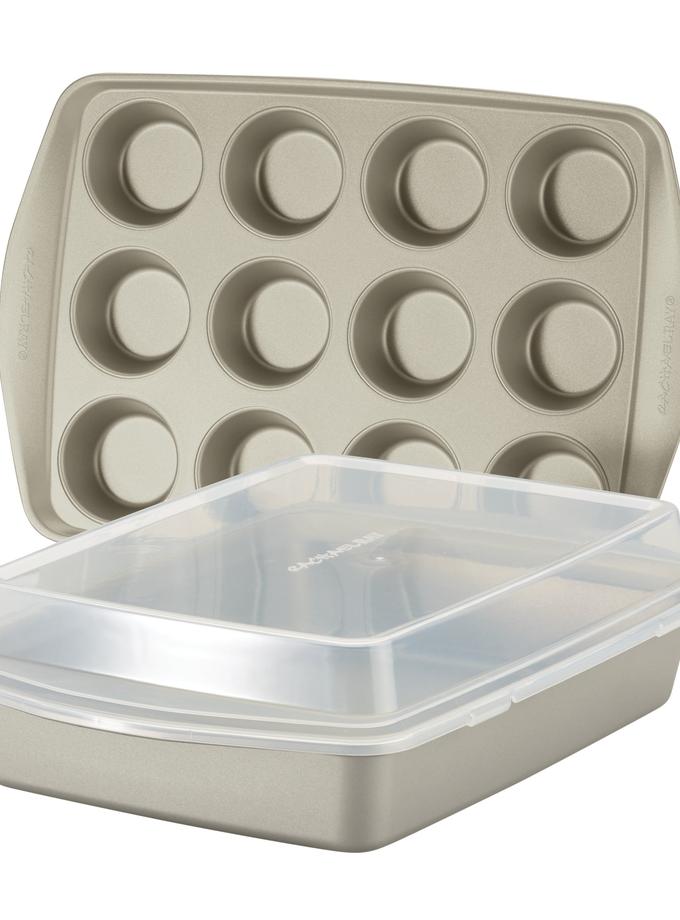 Rachael Ray 3-Piece Nonstick Covered Cake Pan & Muffin Pan Set Best Price