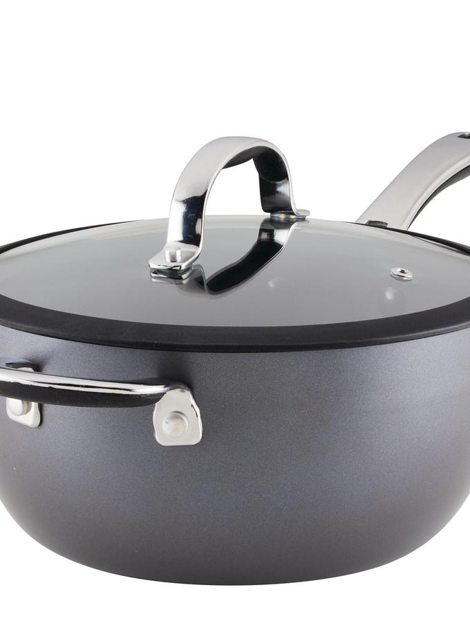 Rachael Ray 4.5-Quart Cook + Create Hard Anodized Nonstick Saucier Pan with Lid and Helper Handle Best Buy