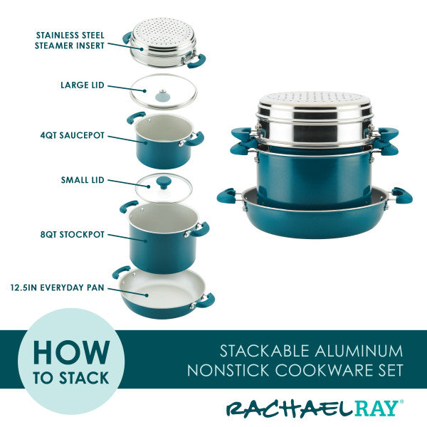 Rachael Ray 8-Piece Create Delicious Stacking Nonstick Induction Cookware Set On Sale