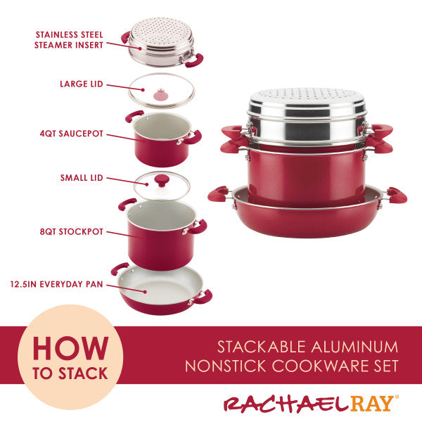 Rachael Ray 8-Piece Create Delicious Stacking Nonstick Induction Cookware Set On Sale